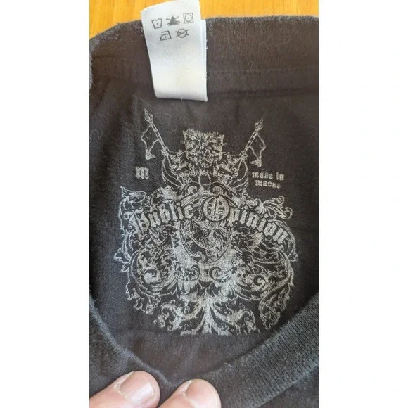 Public Opinion Apparel Men's‎ Black Graphic T Shirt Crest Heraldic Design - Picture 5 of 6